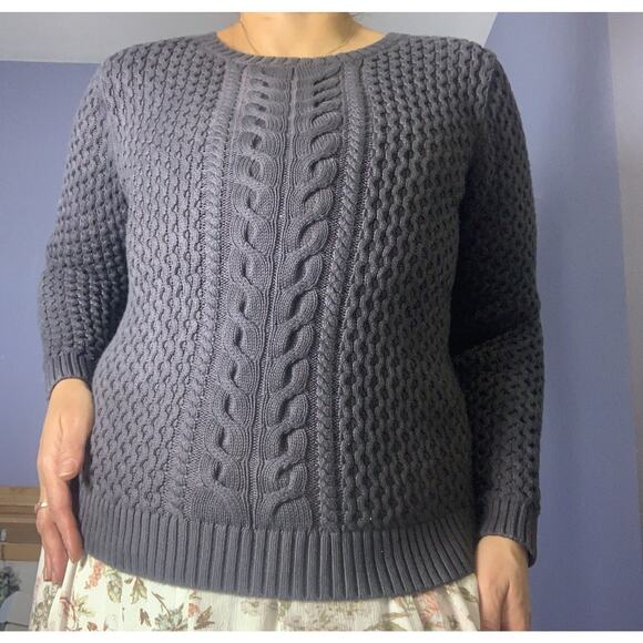 Lands' End Women Small Navy Blue Cable Knit chunky Sweater Cotton Heavy Knit M - Picture 1 of 6